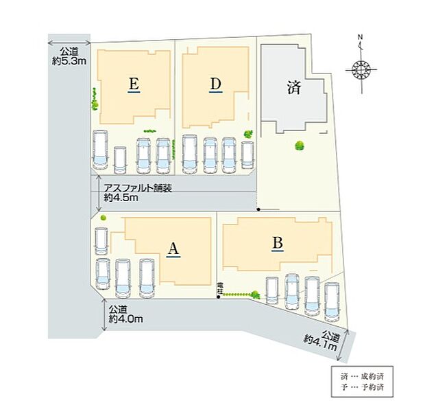角地を含む新築戸建て全5邸。教育施設や買い物施設が充実したエリアに、新しいコミュニティが誕生します。カースペースを4台分以上備えているので、ゲストを迎える際も安心です。
