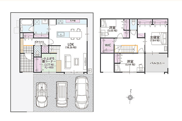 【2号地参考プラン】子供の成長を見間る、小上り畳コーナーが主役の家