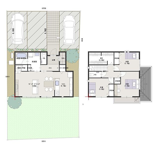 建物プラン例(A号地)配置図建物価格:2966万円建物面積:102.9m2間取り:3LDK+WIC(※本体工事、給排水、諸経費を含む。)プランは一例です。お客様のお好みで建築頂けます。