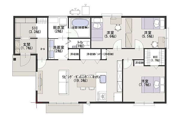 【建物プラン例】建物価格:2912万円延床面積:90.81m2(27.47坪)間取り:2(3)LDK+WIC※本体工事、給排水、諸経費を含む※プランは一例です。お客様が自由に選択できます。