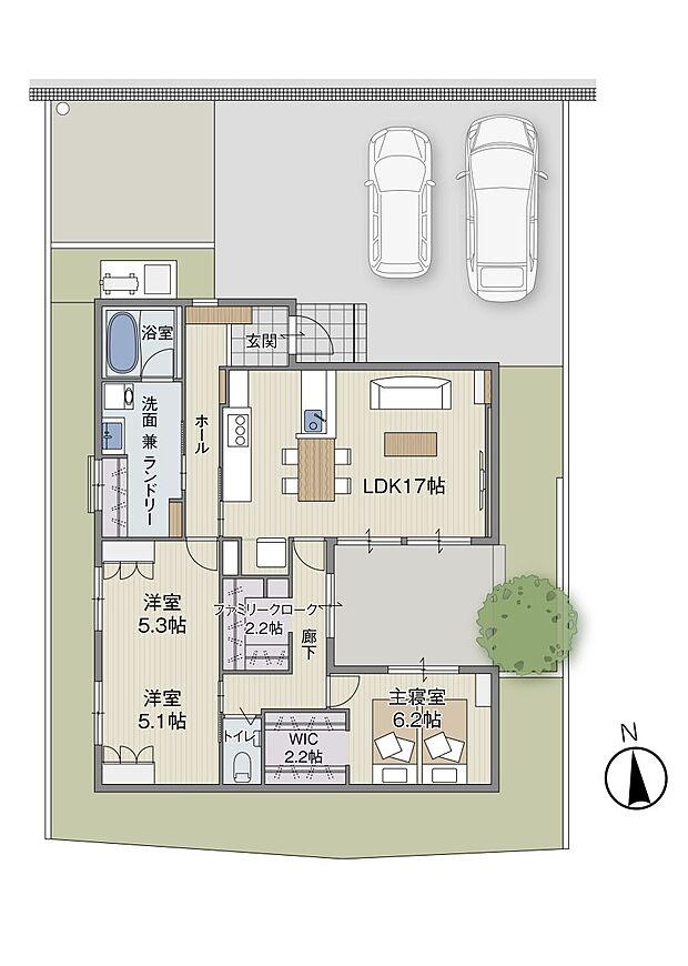 LDKと主寝室からつながるインナーテラスのある平屋の住まい