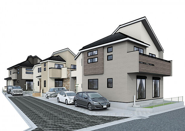 【完成予想図】　それぞれ異なる外観カラー採用。贅沢に3色の外壁を使用しております。