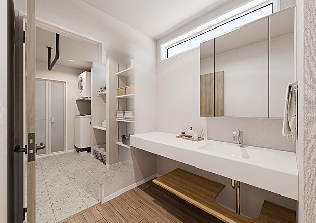 【【(1)内観予想イメージ】になります。※実際と異なる場合は現】建売りには珍しい広々した洗面台。込み合う出勤時もストレス解消に繋がるかもしれません。