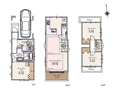 3階は南北両面バルコニー。
風通しの良い開放的な住空間です。 