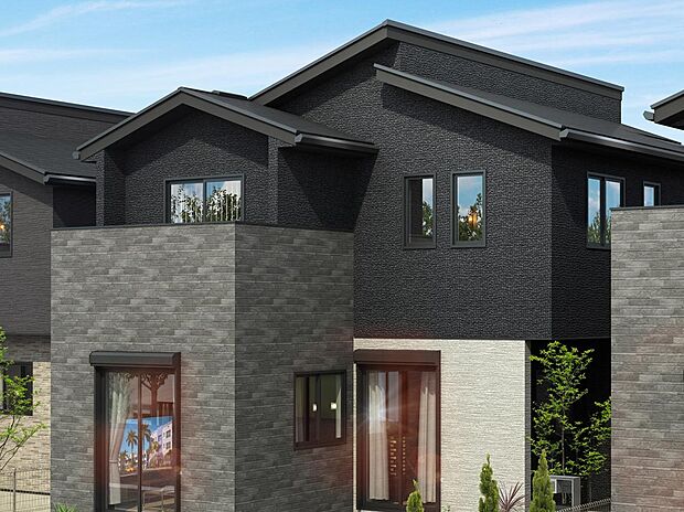 【統一と個性が調和するデザイン】3色の外壁を巧みに組み合わせ、統一感の中に個性を演出。  スタイリッシュな屋根形状も一棟ごとに表情を変え、洗練された街並みを描きます。（街並完成予想図）