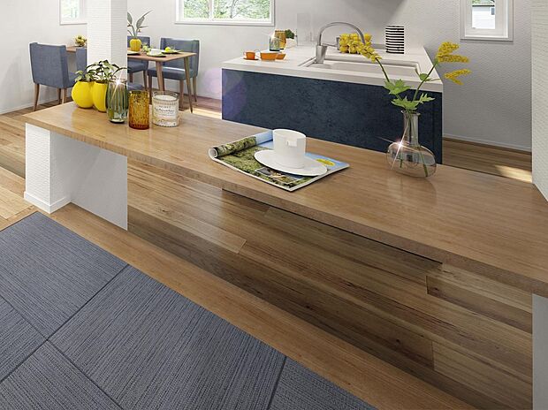 【完成予想図(内観)】【ファブリックステージのカウンター】趣味や読書、学習スペースとしても、家族みんなで使えるとっておきの場所です。(3号棟内観完成予想図)