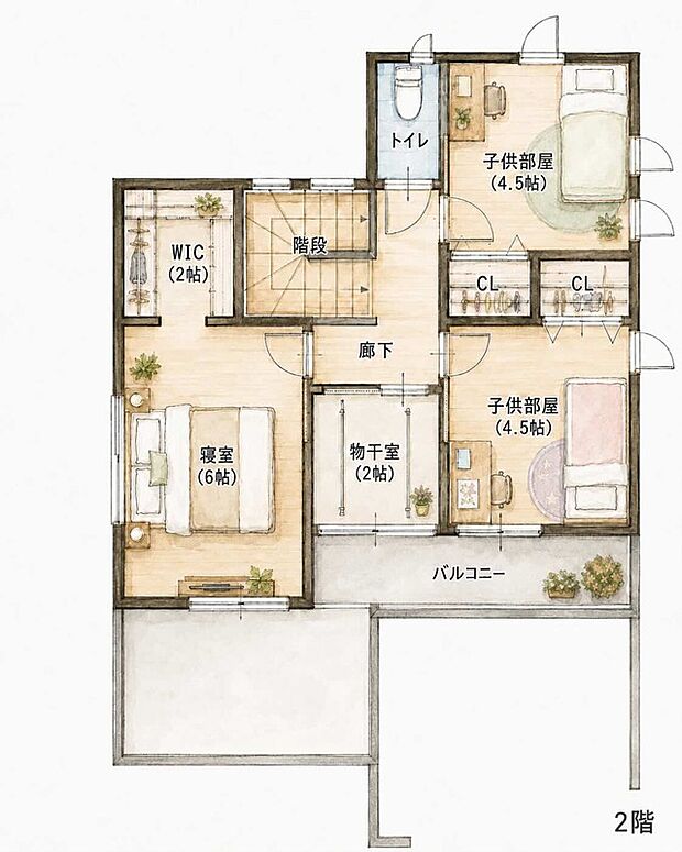【2号地用 間取りプラン例 2階】40坪土地での間取りプランの1例(2階部分) 110.14m2/33.32坪 (1F 67.90m2/20.54坪・2F 42.23m2/12.78坪)