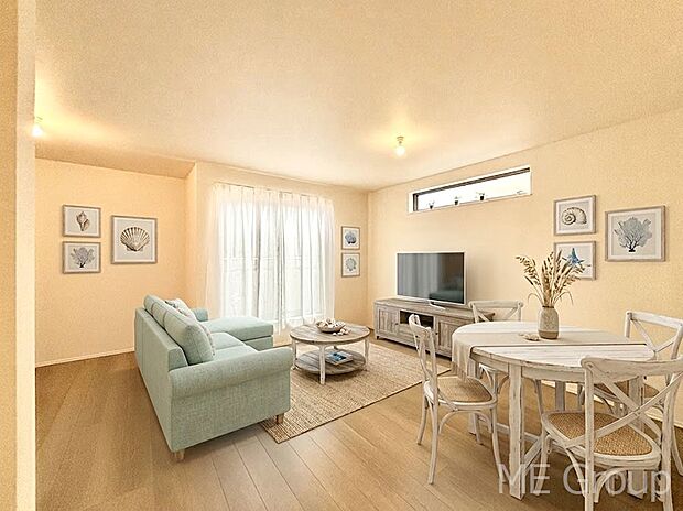 大きな窓からたっぷりの陽光と風を感じられるリビング ※家具はCGです