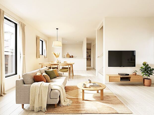 【リビング】プライバシーも守れる2階リビングは明るく開放感たっぷり。 ※家具はCGです