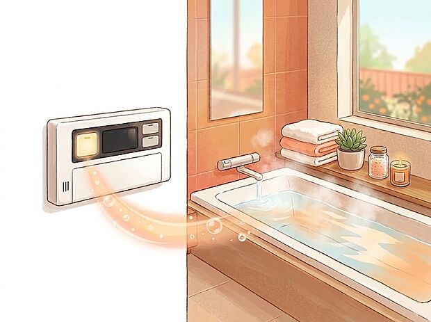 【非公開】オートバス スイッチひとつで設定した温度・水量のお湯張りを自動で行う機能です。保温や追い焚きもでき、いつでも温かいお風呂を楽しめます。
