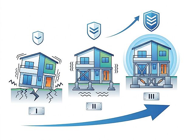 【その他画像】耐震 建物がどの程度大きな地震の力まで倒壊、崩壊しないかを評価し、等級で表示します。等級が高くなる程、より大きな力に耐える住宅である事を表します。