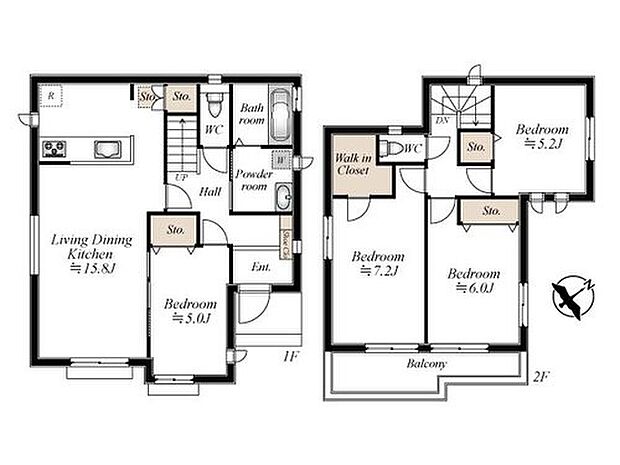 【4LDK】ゆとりの4LDK×豊富な収納力。
約15.8帖のLDKに加え、各居室収納＋ホール収納・ウォークインクローゼットを確保。すっきりと暮らせる、実用性の高い間取りです。