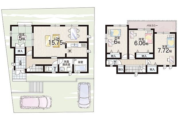 【4LDK】○甲緑小学校・・・徒歩2分 ○大原中学校・・・徒歩11分