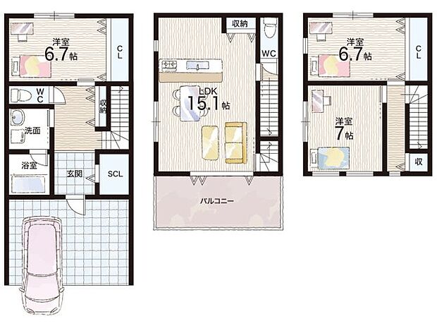 【3LDK】○曙川小学校・・・徒歩12分 ○曙川南中学校・・・徒歩14分
