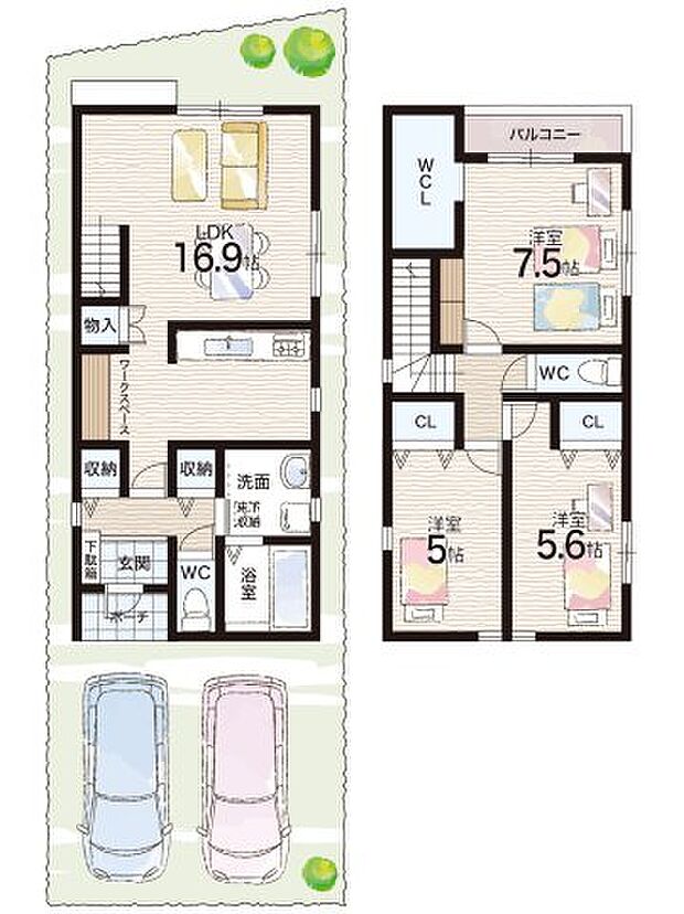 【3LDK】○四条北小学校・・・徒歩10分 ○深野中学校・・・徒歩9分