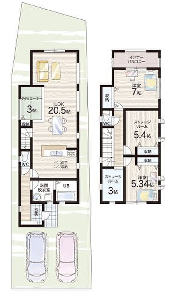 【2LDK+S(納戸)】○太田小学校・・・徒歩9分 ○土生中学校・・・徒歩23分