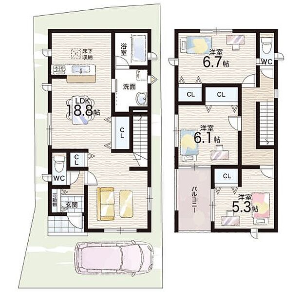 【3LDK】○私市小学校・・・徒歩7分 ○第四中学校・・・徒歩15分