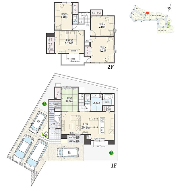 【5LDK】5LDK+ウォークインクローゼット+玄関収納+パントリー
駐車4台可
リビングスルー階段と対面式キッチン採用のLDKで、ご家族間のコミュニケーションが取りやすい設計です。