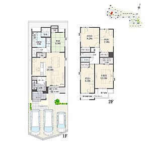 5LDK+多目的収納+ウォークインクローゼット+玄関収納+コートクローク+パントリー+ランドリースペース
駐車3台分
※建物面積にバルコニー面積の一部(1.13m2)および設備設置スペースの一部(0.94m2)含む

散らかりがちな上着をまとめて収納できるコートクローク付き！ 