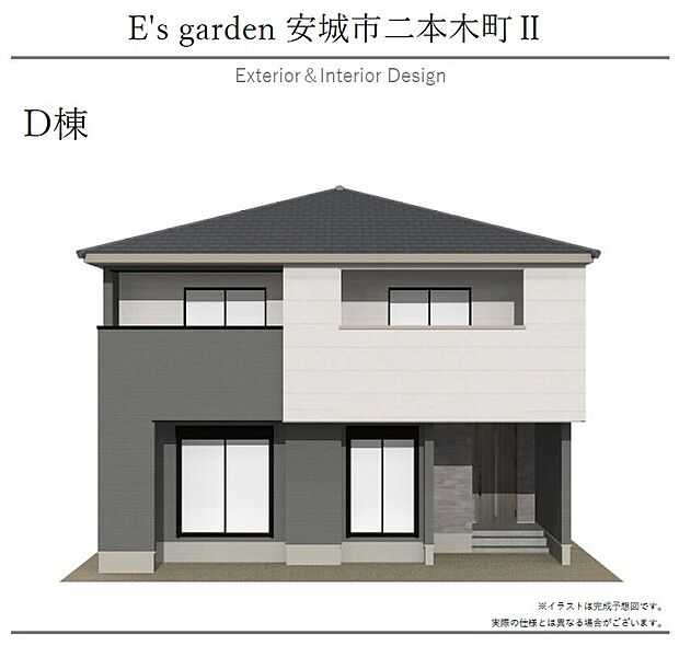 【【D棟 外観パース】】流行に左右されず、将来にわたって価値が継続する凛とした佇まい。おしゃれな雰囲気や自然の潤い、親しみやすさといった暮らしを豊かにしてくれる住空間です。
