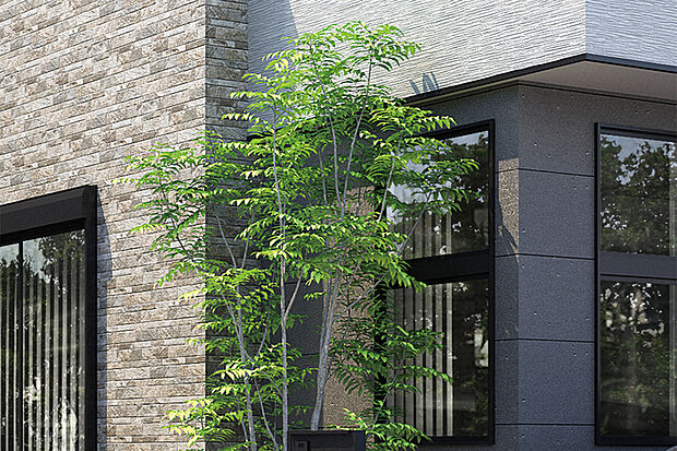 【【シンボルツリー】】各邸にシンボルツリーを植樹。家族の成長に寄り添いながら、住人に潤いや癒しを与えてくれます。また、外観デザインと調和することで美しい街並みを演出します。