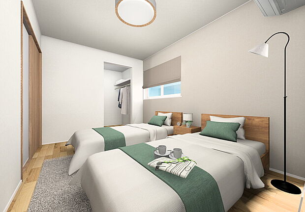 【◆主寝室完成予想パース／2号地◆】主寝室にはウォークインクローゼットだけでなく、押入も完備。季節物の家電などの収納にも困りません。