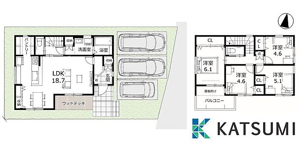 【間取り図】駐車スペース3台可！（普通車：2台、小型車：1台）