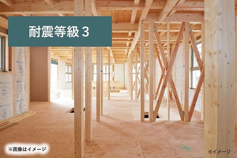 【耐震等級３】住宅性能表示制度に基づいた耐震等級3の耐震性を実現。建築基準法の1.5倍の耐震性を持ち、長く安心してお住まいいただけます。