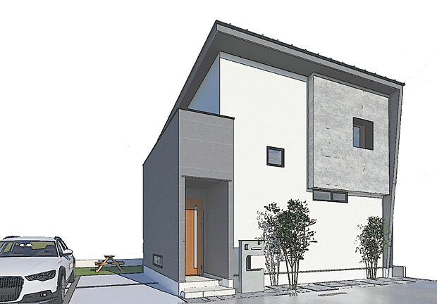 【【外観CG/25号地参考プラン】】LDKや主寝室を道路とは反対側の南に配置したプラン。前面道路からの直接の視線をカットでき、ご家族揃ってゆったりとお寛ぎいただけます。プライベートガーデンはご家族揃ってプール遊びやBBQなどのアウトドアも楽しめるアウトドアスペースに。LDKから直接出入りも可能です。/建物価格2288.8万円、建物面積91.29m2、3LDK