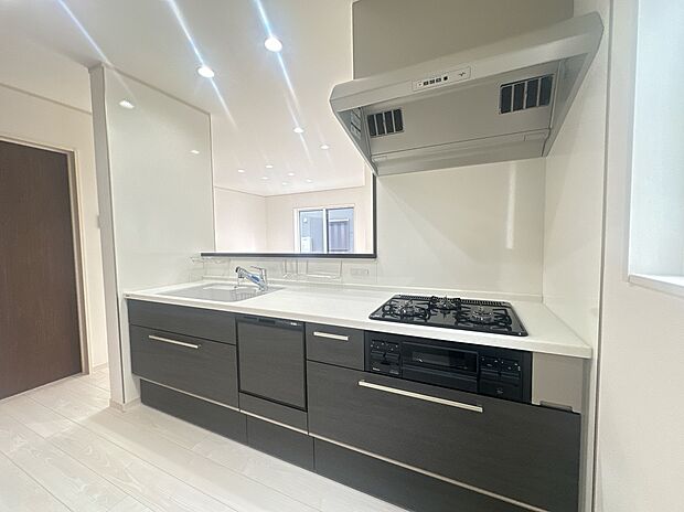 【【7号棟:キッチン】】浄水・整流・シャワーの切り替えは、ヘッド部先端のハンドルをひねるだけ、シャワーヘッド部分を引き出し、シンクのお手入れや給水がスムーズにできます。(2025年5月2日撮影)