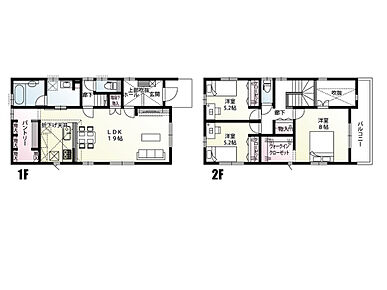 19帖LDK！玄関吹き抜けを採用しました♪
制振装置「Kダンパー」を標準装備した「耐震＋制震」の地震に強い家！
大容量パントリー・洗面収納・W.I.Cを採用した収納充実プランです♪ 
