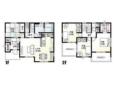 土間収納をはじめとして2階ウォークインクローゼット2.2帖など収納豊富です！
キッチンにはカウンターがあります！
2面バルコニーがあり、洗濯やお布団を干すだけでなく、植物を置いたりと生活の中の楽しみが増えますね♪ 