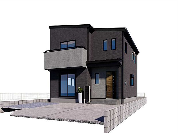 【深井1丁目7区画 4号棟】チャコールとグレーの濃淡のカラーでシックでおしゃれな外観になります。