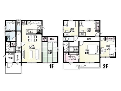 パントリー・LDK収納・ウォークインクローゼットなど収納豊富な5LDKの間取りです！
和室は6帖あり、お子様のお昼寝スペースや客間としても使用できる便利な一室となっております。
 