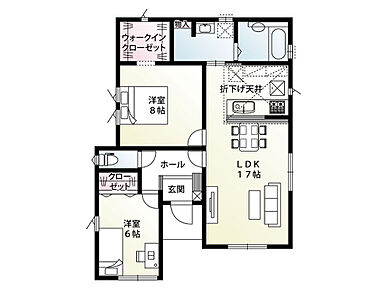 各居室に収納完備。移動が少なく家事もしやすい設計で、夫婦二人暮らしやセカンドライフにもおすすめの間取りです。 