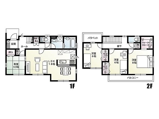 【4LDK】2階の居室は、全室6帖以上!「子供が大きくなって子供部屋として使いたい」「PCや本棚を置いて趣味部屋として使いたい」等、どんな用途でもお使い頂ける間取りです。