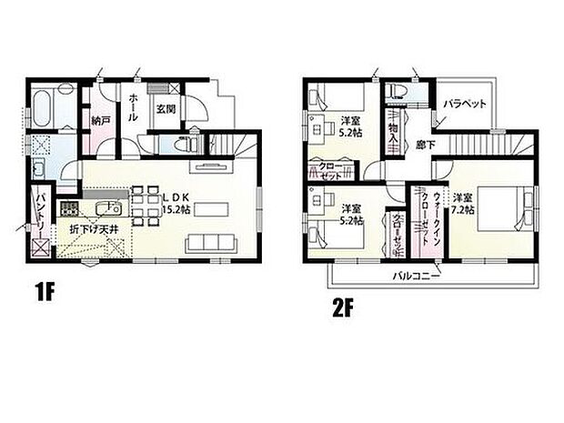 【3LDK】納戸・パントリー・ウォークインクローゼットがあり、収納豊富な間取りです！
水回りがコンパクトに配置され、毎日の家事が時短になります！
広いバルコニーがあり洗濯物を干すだけでなく、ライフスタイルに合わせて色々な使い方が可能です！