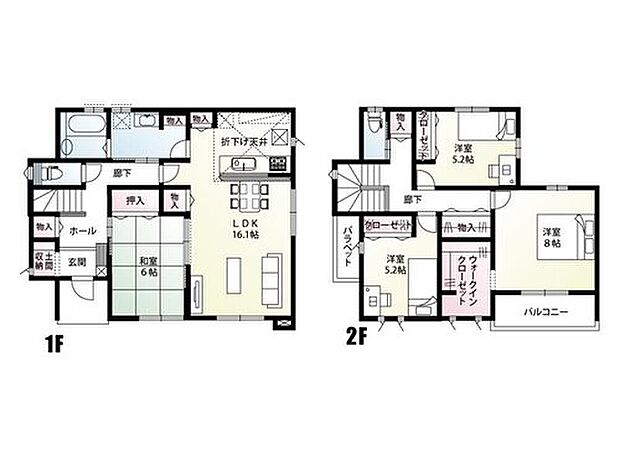 【4LDK】【ウルトラファインバブル搭載】水回りがコンパクトに配置され、毎日の家事が楽に行える間取りです!LDKとホールから出入りできる和室は、お子様の遊び場所やくつろぎのスペースなど色々な使い方が可能です!土間収納・ウォークインクローゼット・各所物入がある収納豊富な一邸です!