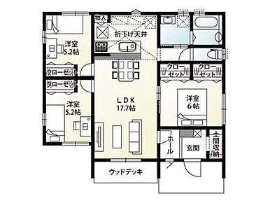 広々とした17.7帖のLDKを中心に、暮らしの動線がスムーズにつながる間取り。家族とつながりを感じられる理想の住空間です。 