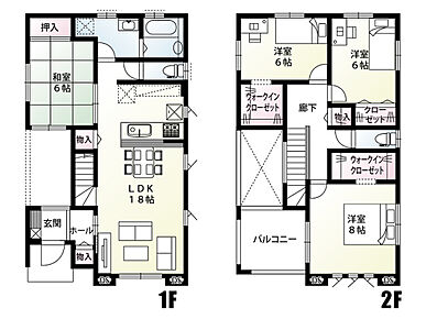 便利なタッチレス水栓・食洗機付き♪ウォークインクローゼット×2他、各種収納完備！住み心地の良いファミリー向け4LDK間取りプランです♪ 