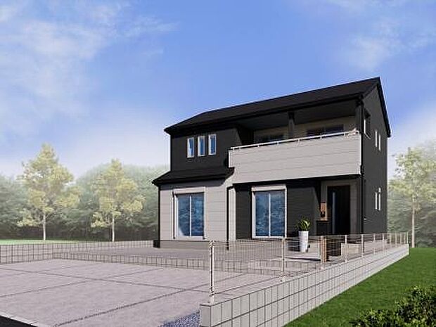 【【2号棟　建物外観イメージパース】】シンプルな色合いが、洗練された印象を生み出す外観デザイン。世代を超えて愛され、長く住むほどに愛着が深まる普遍的なデザインです。