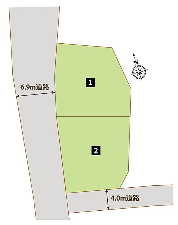 【【全体区画図】】土地60坪超。ゆとりある広さで駐車スペースを3台以上確保可能です。隣家との距離や日あたりを確保していますので、戸建ならではの自由度の高い暮らしが叶います♪