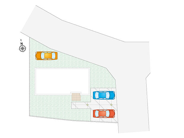 【【3号棟:区画図】】並列2台駐車可能です。プラス1台、合計3台駐車できます。