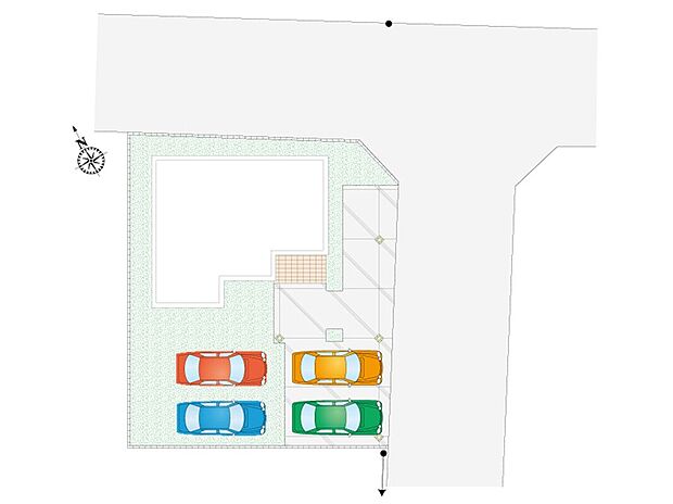 【4LDK】駐車スペース４台分確保！閑静な住宅街の為、運転が苦手な方でも焦らず駐車できます。