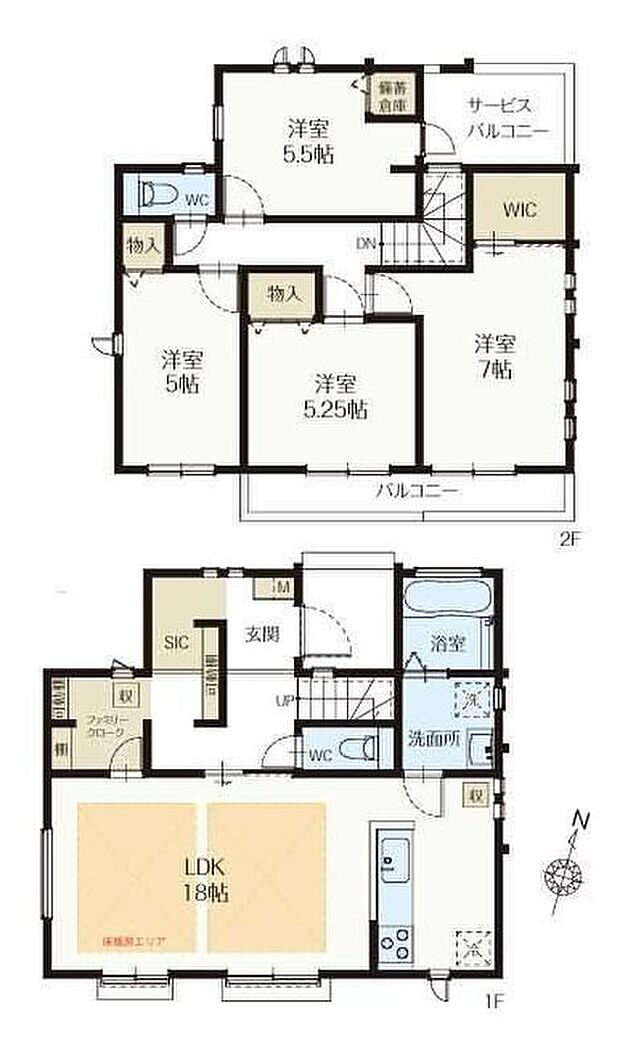 【4LDK】18帖リビングには人気のカウンターキッチンを採用♪水回り集中設計で家事もラクラク!