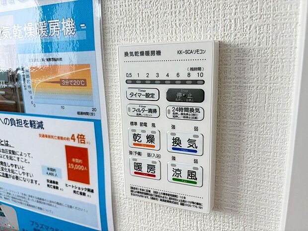【その他設備】☆浴室暖房乾燥機リモコン☆急ぎのお洗濯物などその日のうちに乾く浴室乾燥♪換気面も安心♪