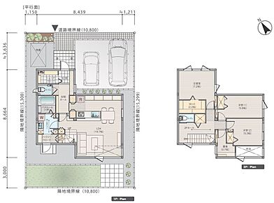※プラン図は図面を基に描いておりますので実際と多少異なる場合があります。 家具・小物・外構は価格に含まれます。洗濯機・冷蔵庫・車は価格に含まれません。 