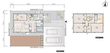※プラン図は図面を基に描いている為、実際と多少異なる場合があります。
※家具類・小物類・外構は価格に含まれます。洗濯機・冷蔵庫・車は価格に含まれません。 