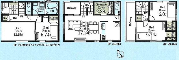 (１号棟)、価格5380万円、3LDK+S、土地面積73.64m2、建物面積108.54m2