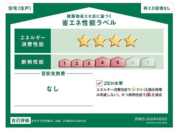 こちらの物件はZEH水準を満たした、省エネ性能に優れた物件です。